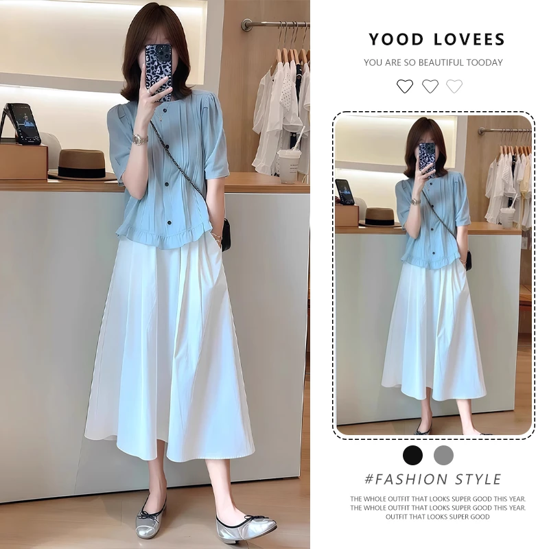 巨好看的夏装一整套大方得体穿搭气质衬衣显瘦通勤小衫半身裙套装