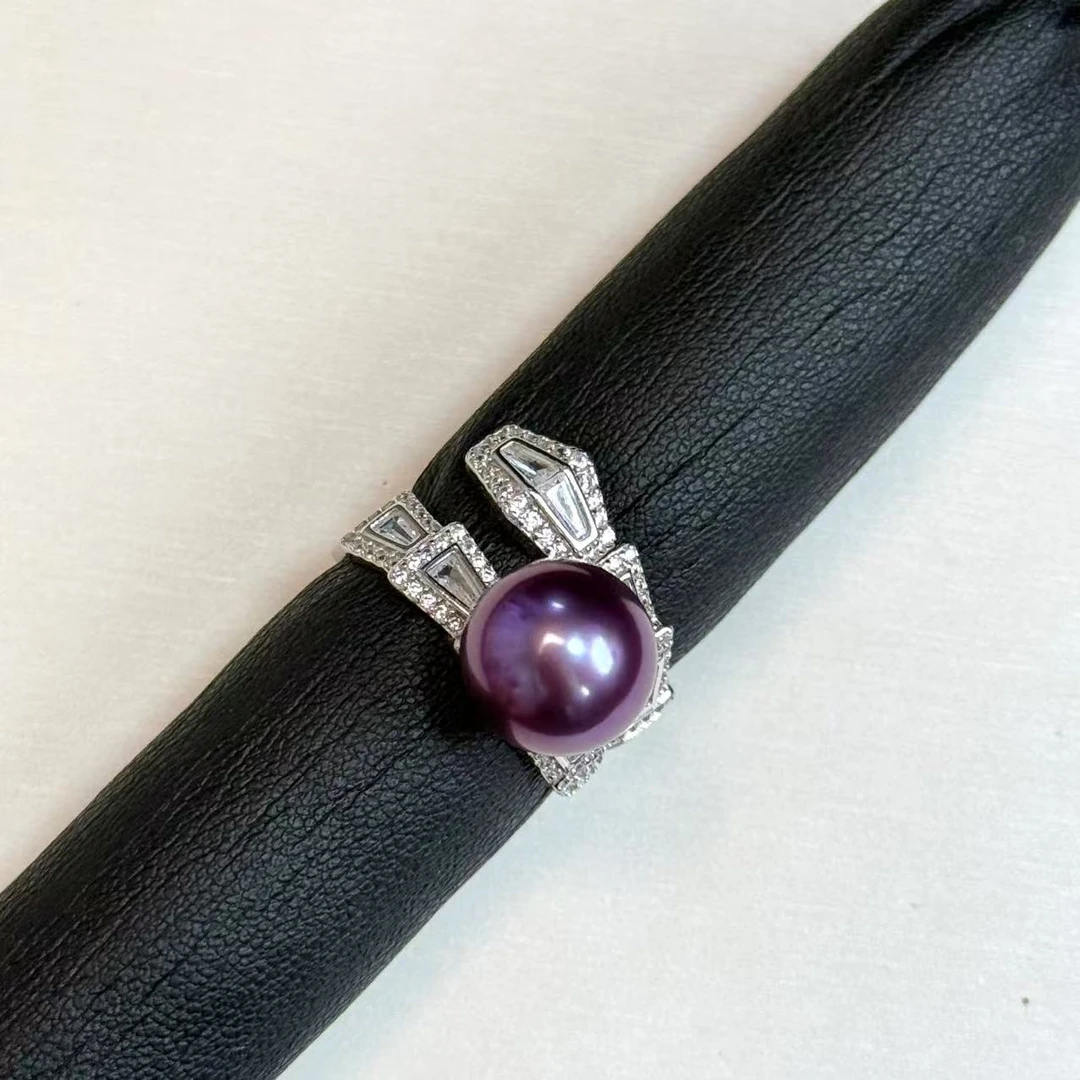 11-12mm妖紫色紫珠戒指蛇戒S925银淡水珍珠多样性发货发一AB048