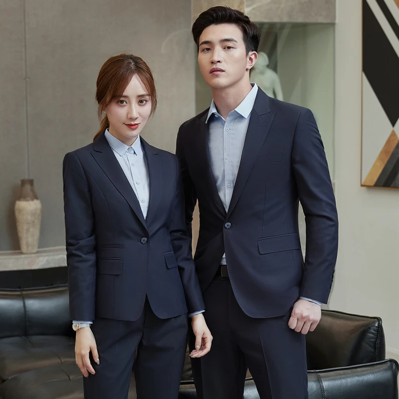 藏青色职业西装套装男女款高端休闲商务正装管理层西服上衣秋692