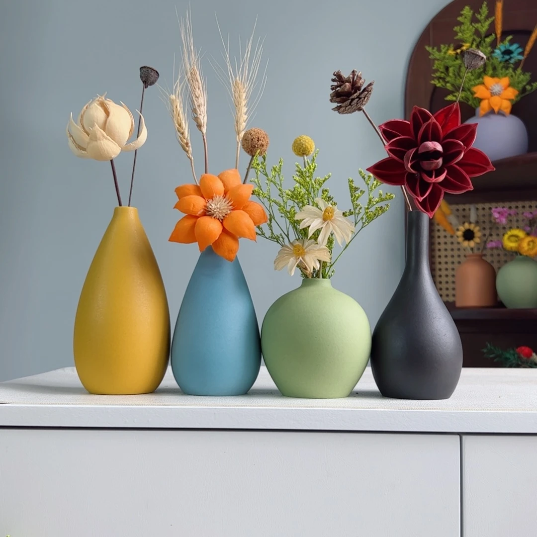 摆件陶瓷小花瓶摆件含花总高约20-30cm