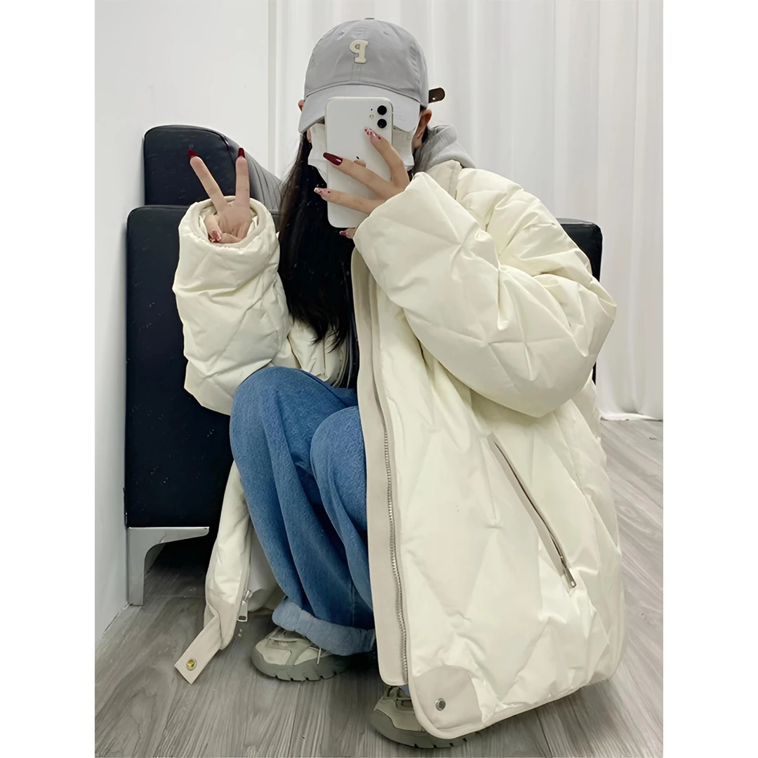 特大码胖mm韩版菱格加厚保暖立领棉服女秋冬新款宽松显瘦开衫外套