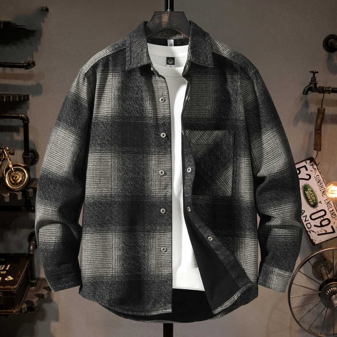 MR.MUDI/穆迪先生高端格子衬衣男新款美式休闲宽松百搭长袖衬衫