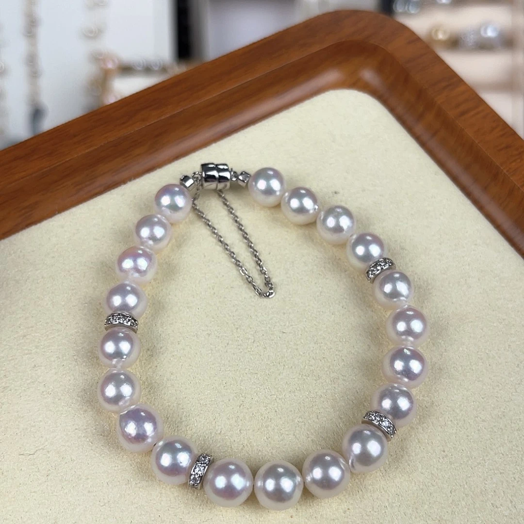 手绳银S925镶嵌海水珍珠