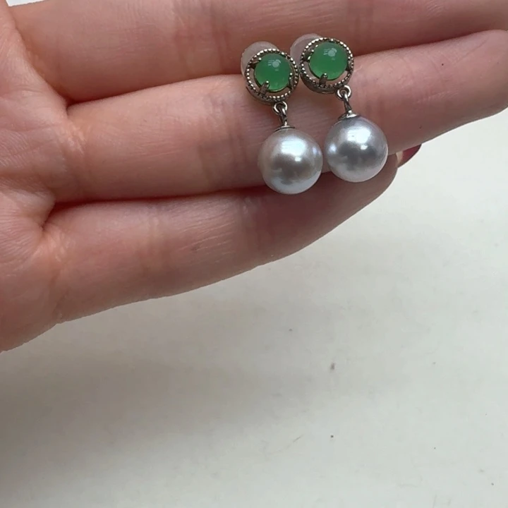 海水珍珠耳饰银S925镶嵌