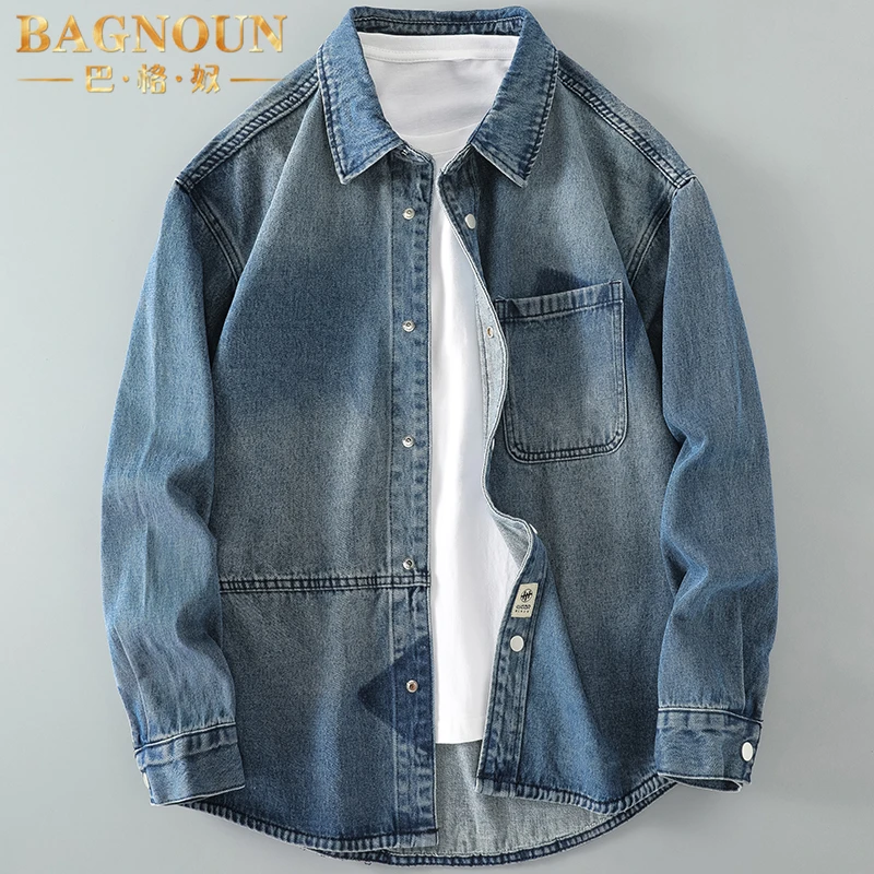 巴格奴牛仔衬衫男士春秋季新款时尚高端复古水洗工装休闲长袖衬衣
