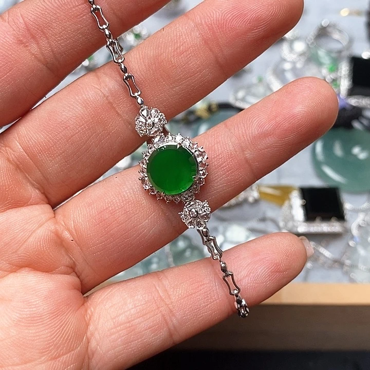 定制翡翠18K金镶嵌手链