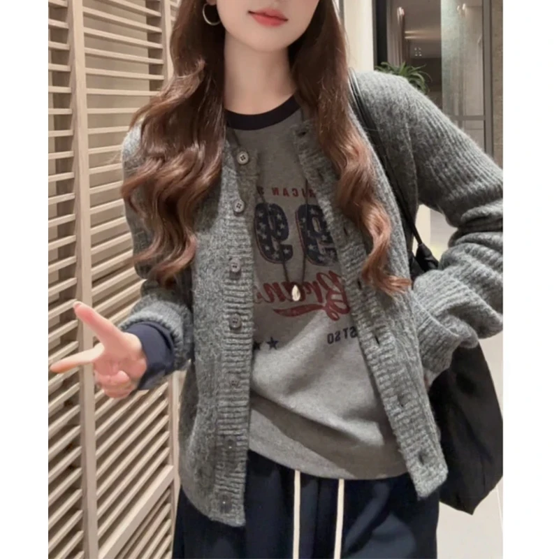 韩版百搭长袖针织衫毛衣外套女2025春秋新款宽松显瘦气质开衫上衣