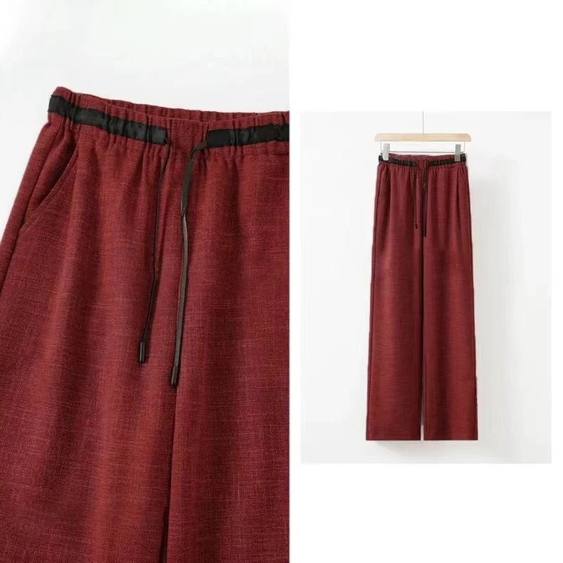 莱赛尔天丝+奢华亚麻抗皱亲肤垂感高腰显瘦休闲直筒阔腿裤2025夏