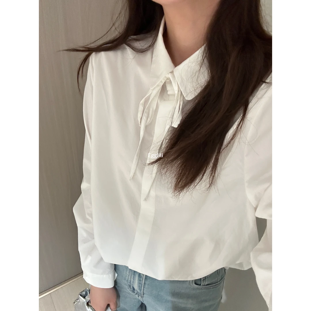 【娃娃领白衬衫】系带可拆衬衫