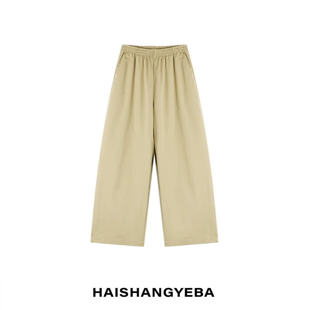 【海上叶爸】新款2025春夏百搭棉松紧腰宽松休闲直筒阔腿休闲裤