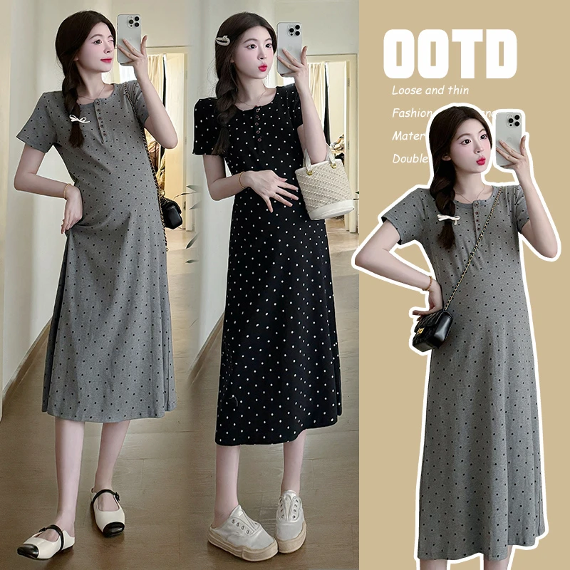 孕妇夏装连衣裙2025新款夏季时尚套装显瘦短袖上衣大码宽松气质裙