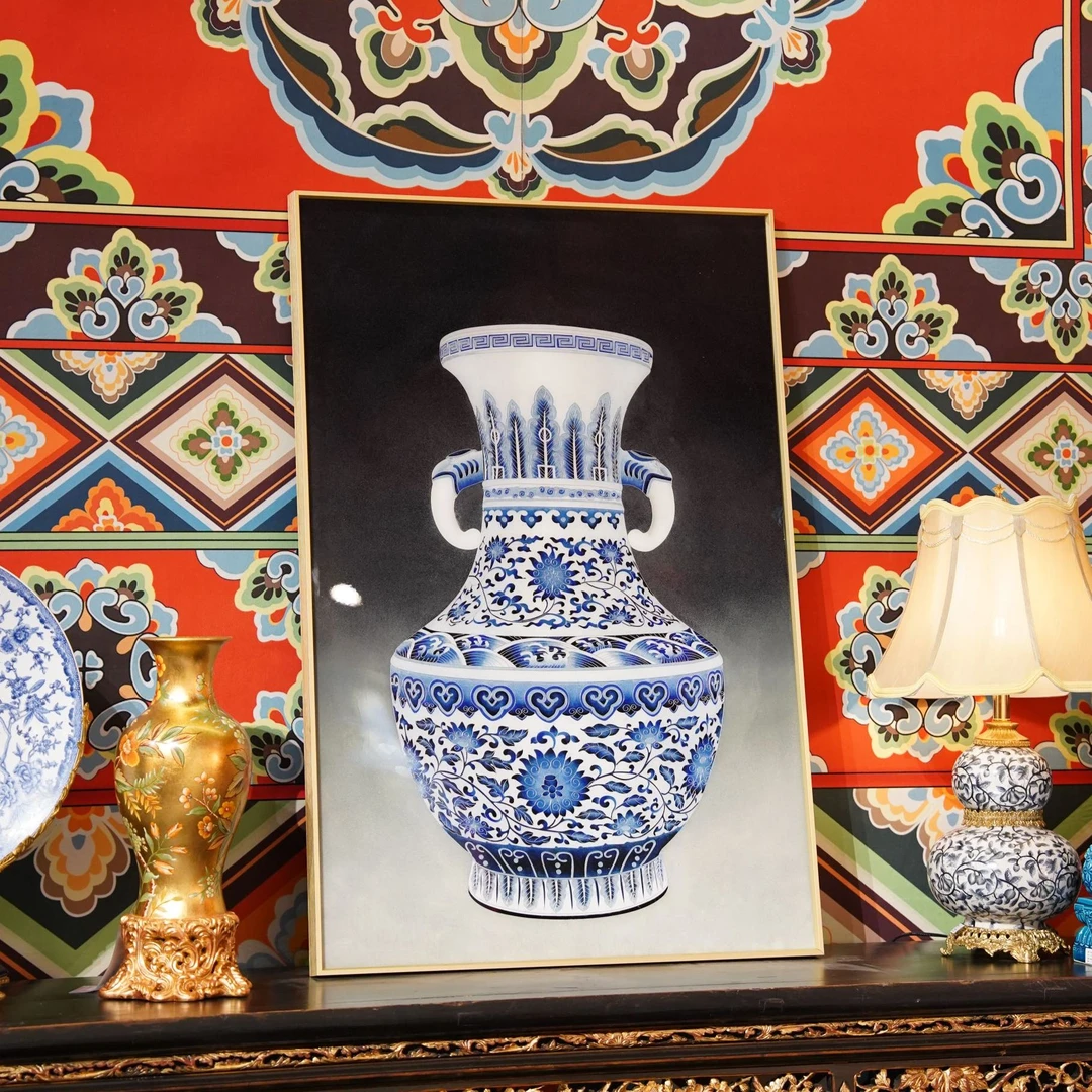 【本尼家】H02非遗手工艺掐丝珐琅装饰画-青花瓷瓶画挂饰国风摆件