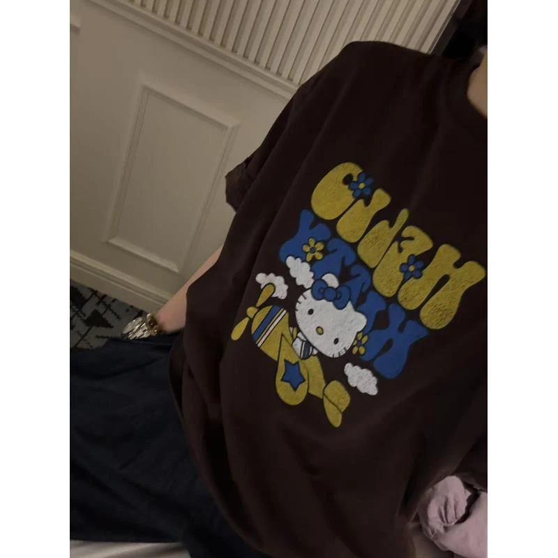 超高品咖色袖口蕾丝拼接短袖  J25DX189