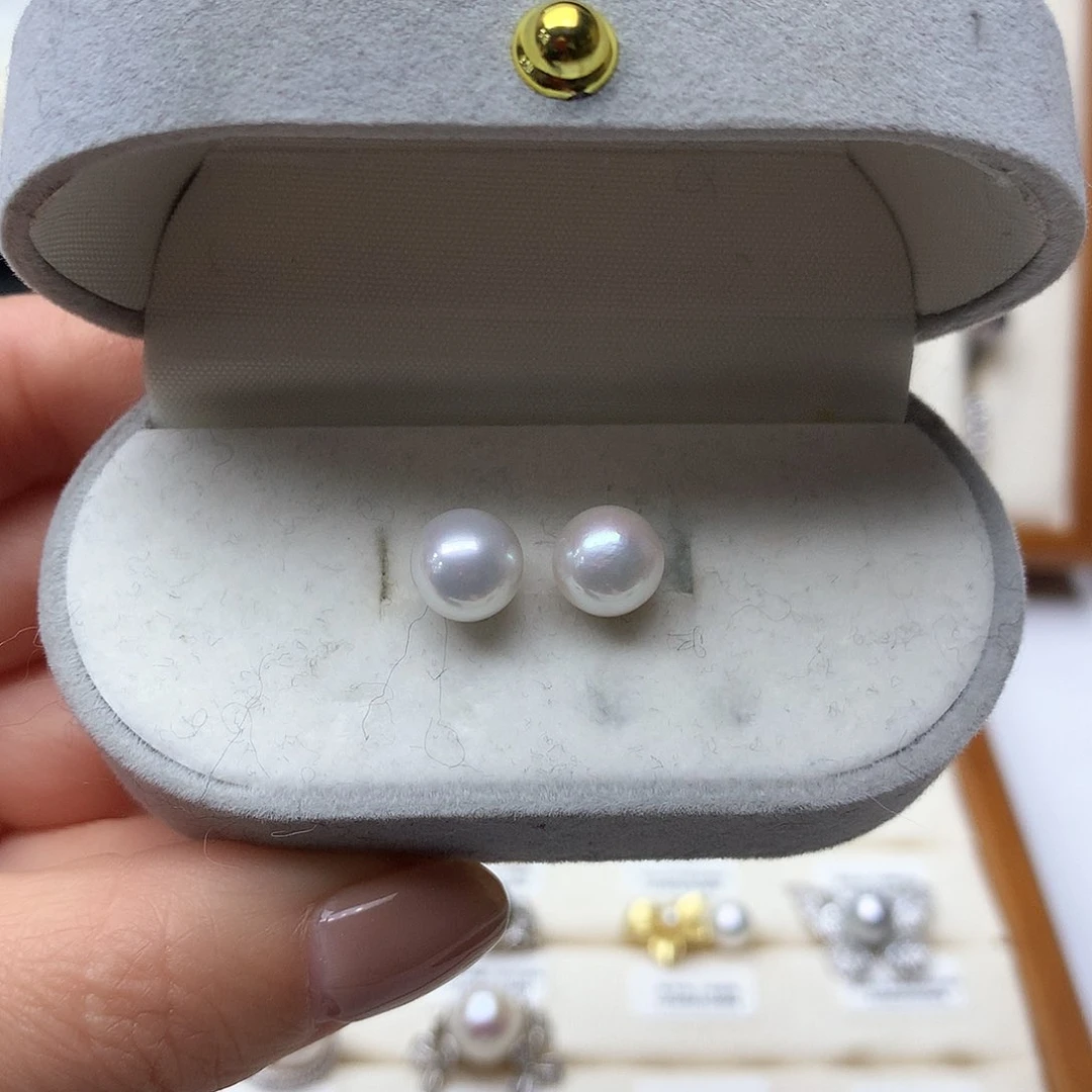 淡水珍珠耳饰银S925镶嵌819mm 气质款 素钉