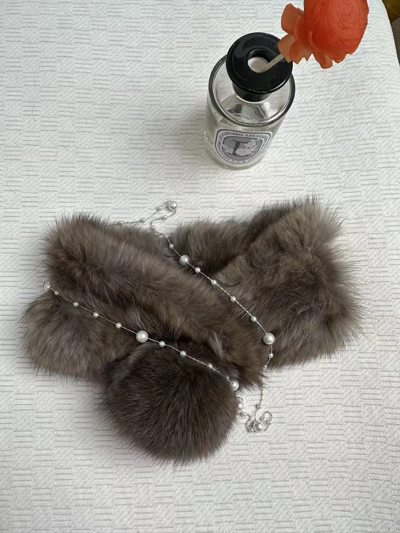 俄罗斯貂毛球手工编织围巾围脖时尚保暖轻奢感整皮顺毛天然皮草