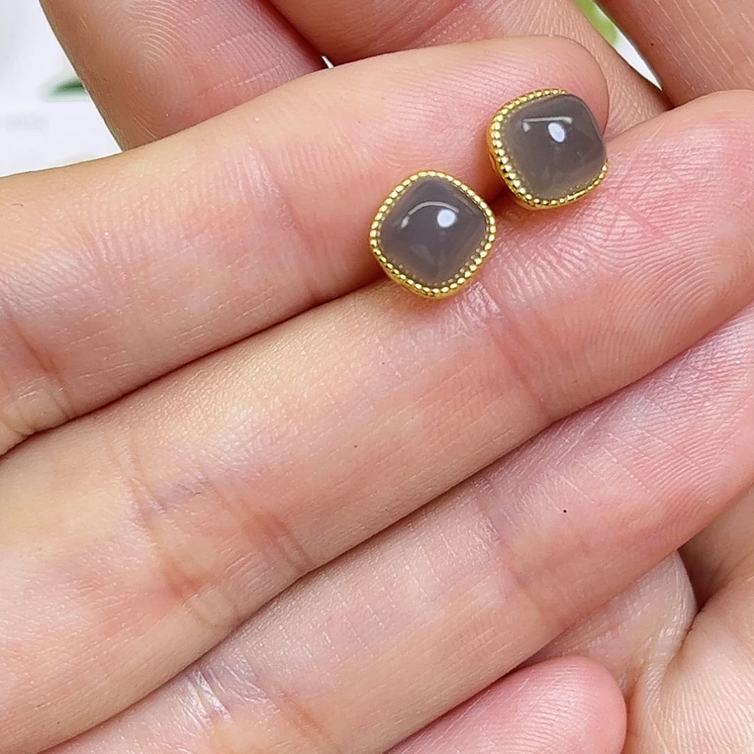 和田玉银S925镶嵌耳饰