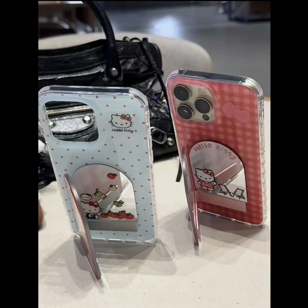 雅天立波点格纹KT镜子支架适用苹果16/13手机壳华为vivoppo小米15