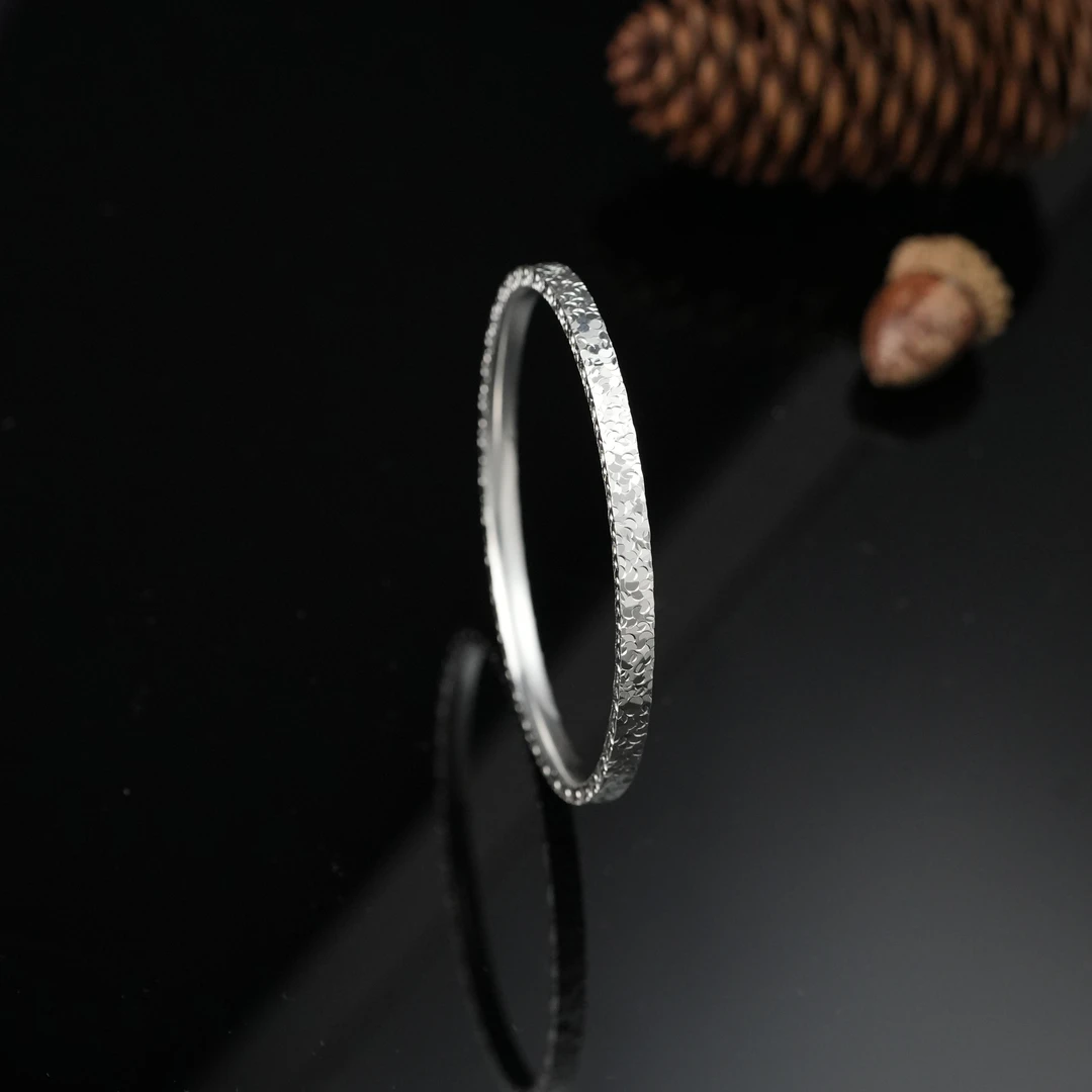 足银手镯 【碎冰冰手工闭圈手镯】黔喜银饰时尚简约气质