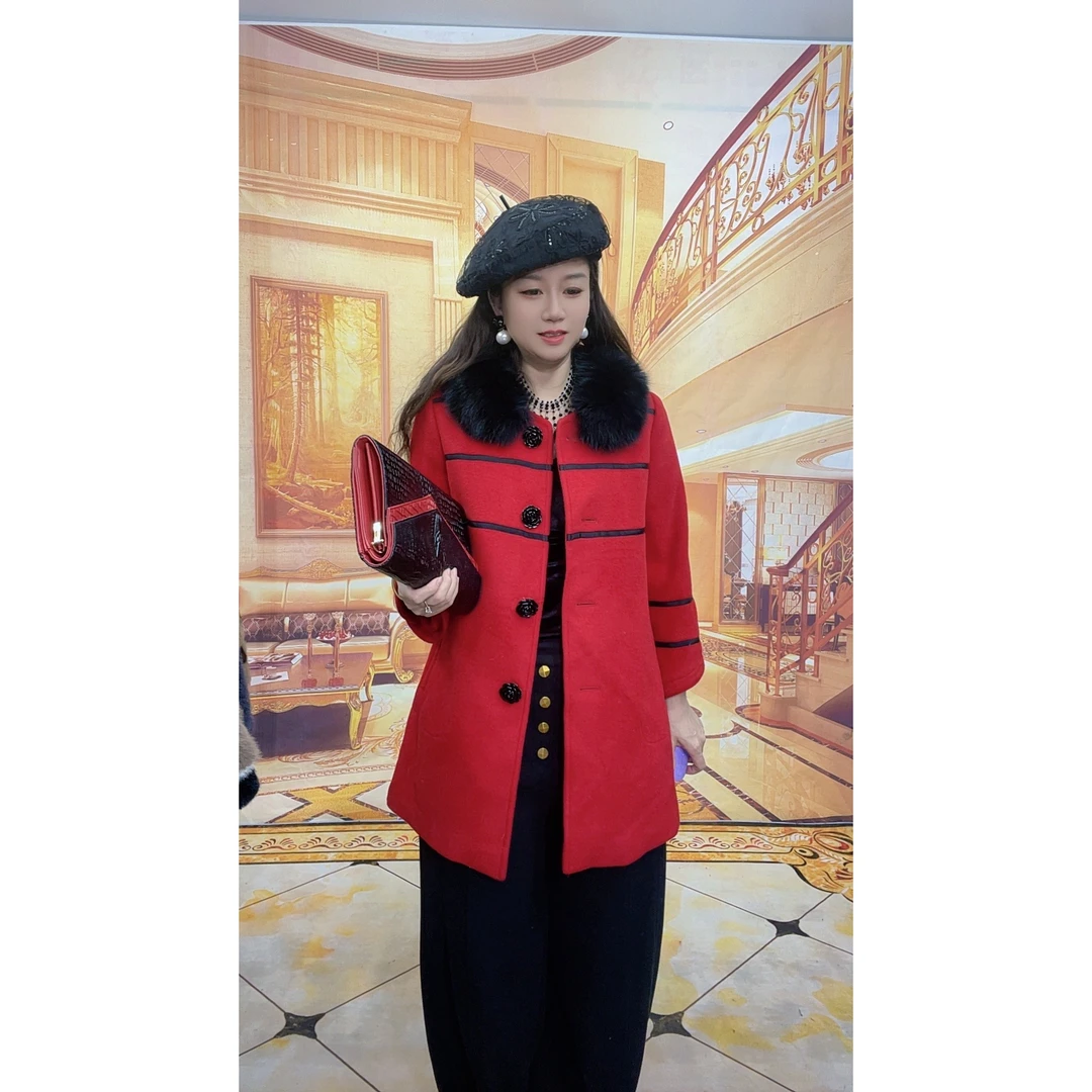 011秋冬优雅宽松毛呢大衣高贵时尚气质