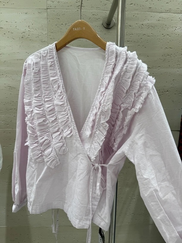 桃子自制 892 法式复古木耳边百搭显瘦衬衣