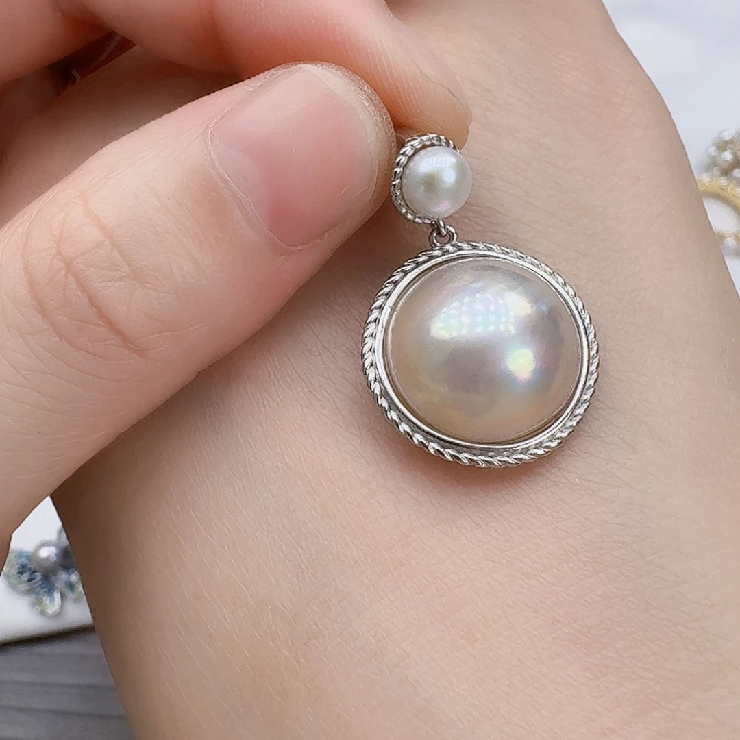 银S925镶嵌拼合珍珠（马贝珠）颈饰