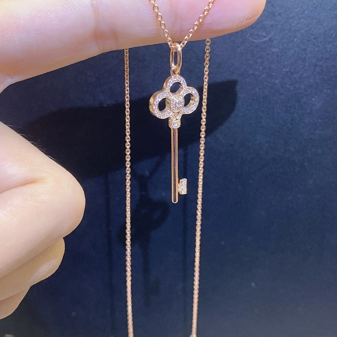 项链钻石18K金镶嵌皇冠钥匙k玫