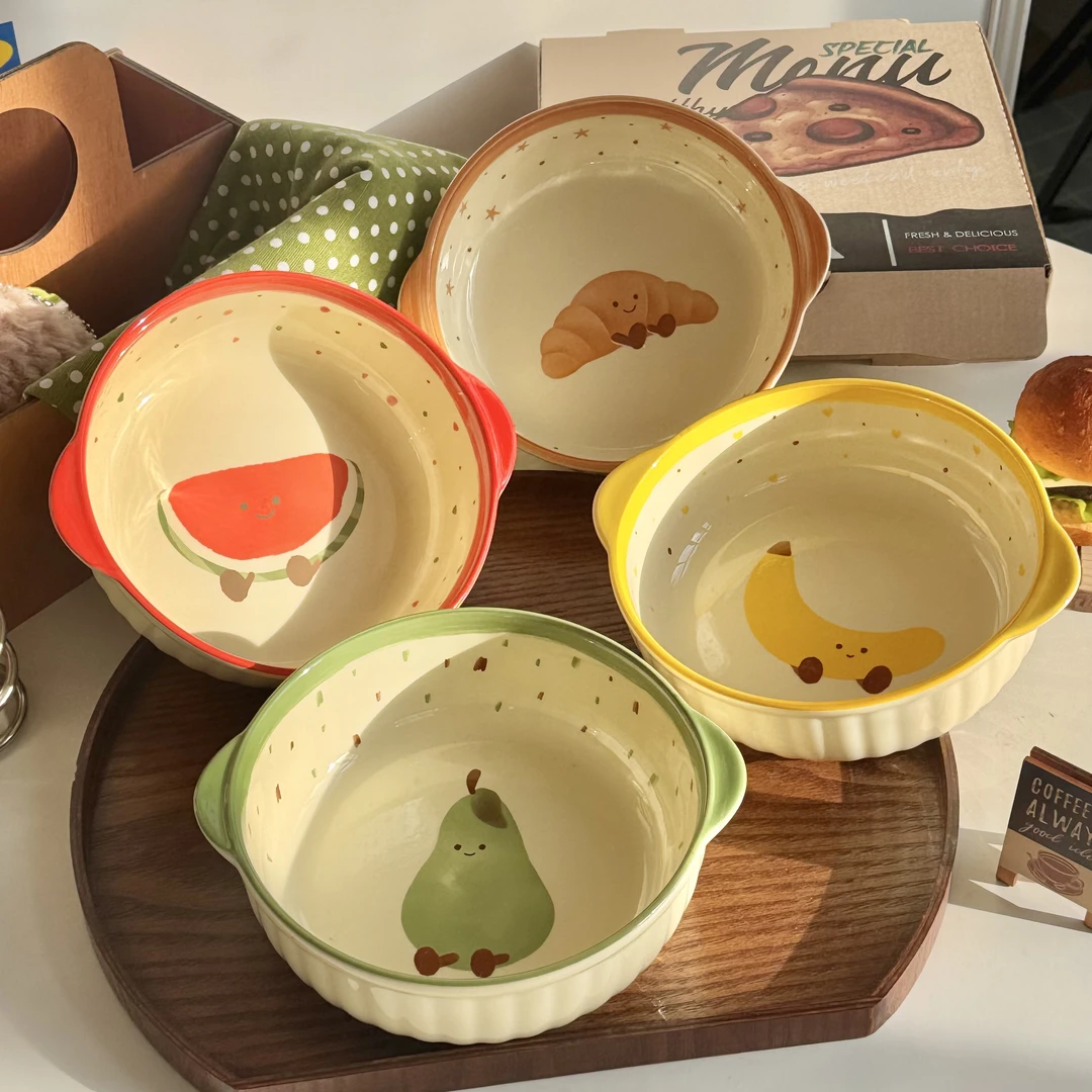 【两碗两勺】7.5英寸面碗水果可颂陶瓷釉下彩可爱手绘少女好看家用