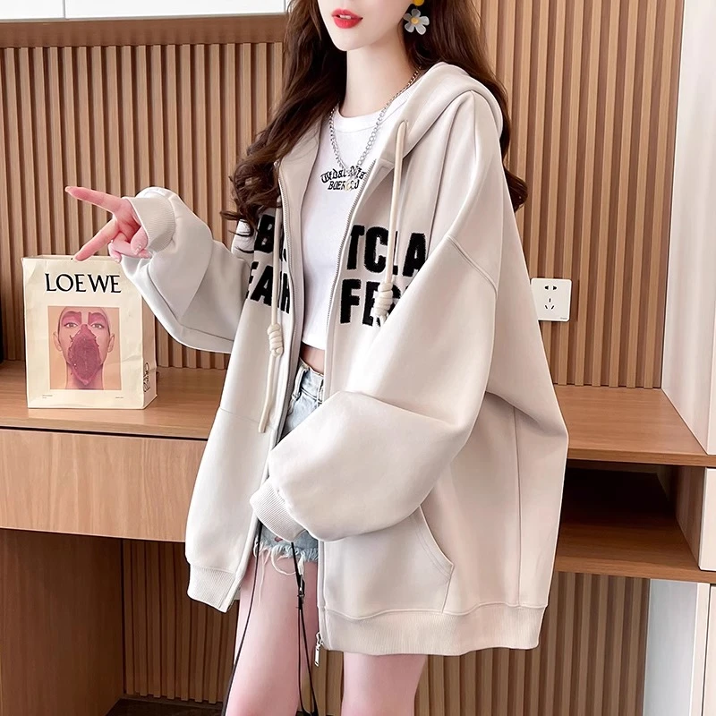 连帽开衫薄款卫衣外套女春秋季2025新款韩版宽松慵懒风拉链上衣服