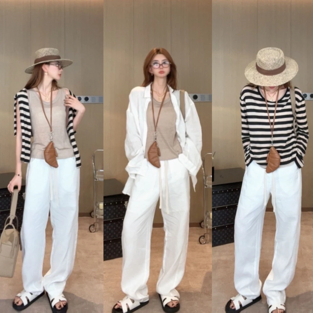 婉君【弯刀亚麻裤】阔腿透气休闲时尚气质中式裤子LWJ24B2K1152