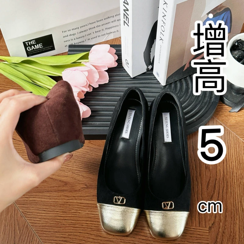 2025款拼色气质通勤时尚女鞋高级感小众方内增高浅口玛丽珍单鞋