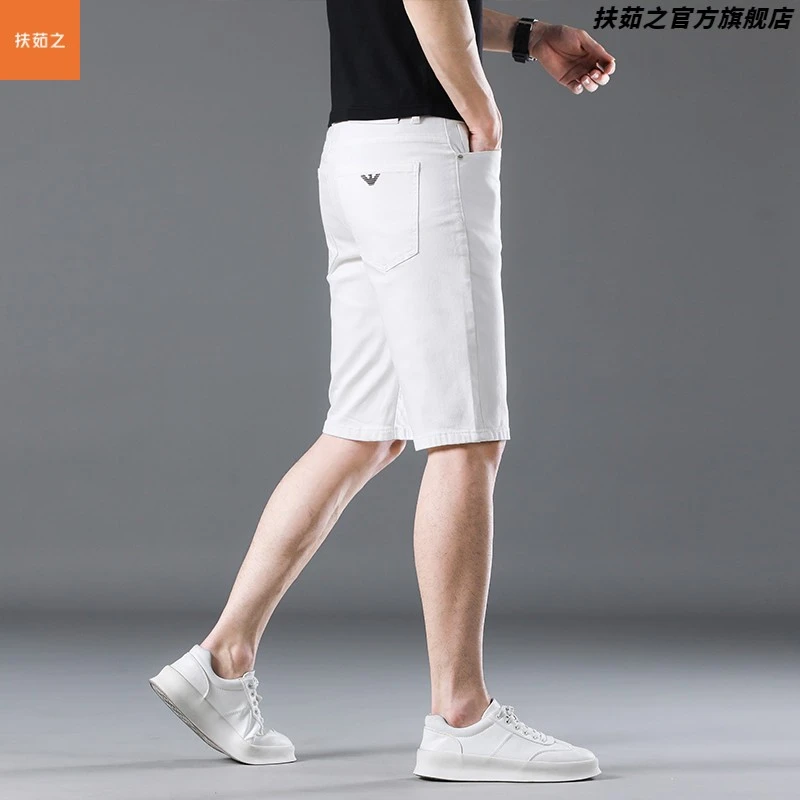 意大利高端白色牛仔短裤男士2025新款夏季薄款奢侈潮牌五分休闲裤