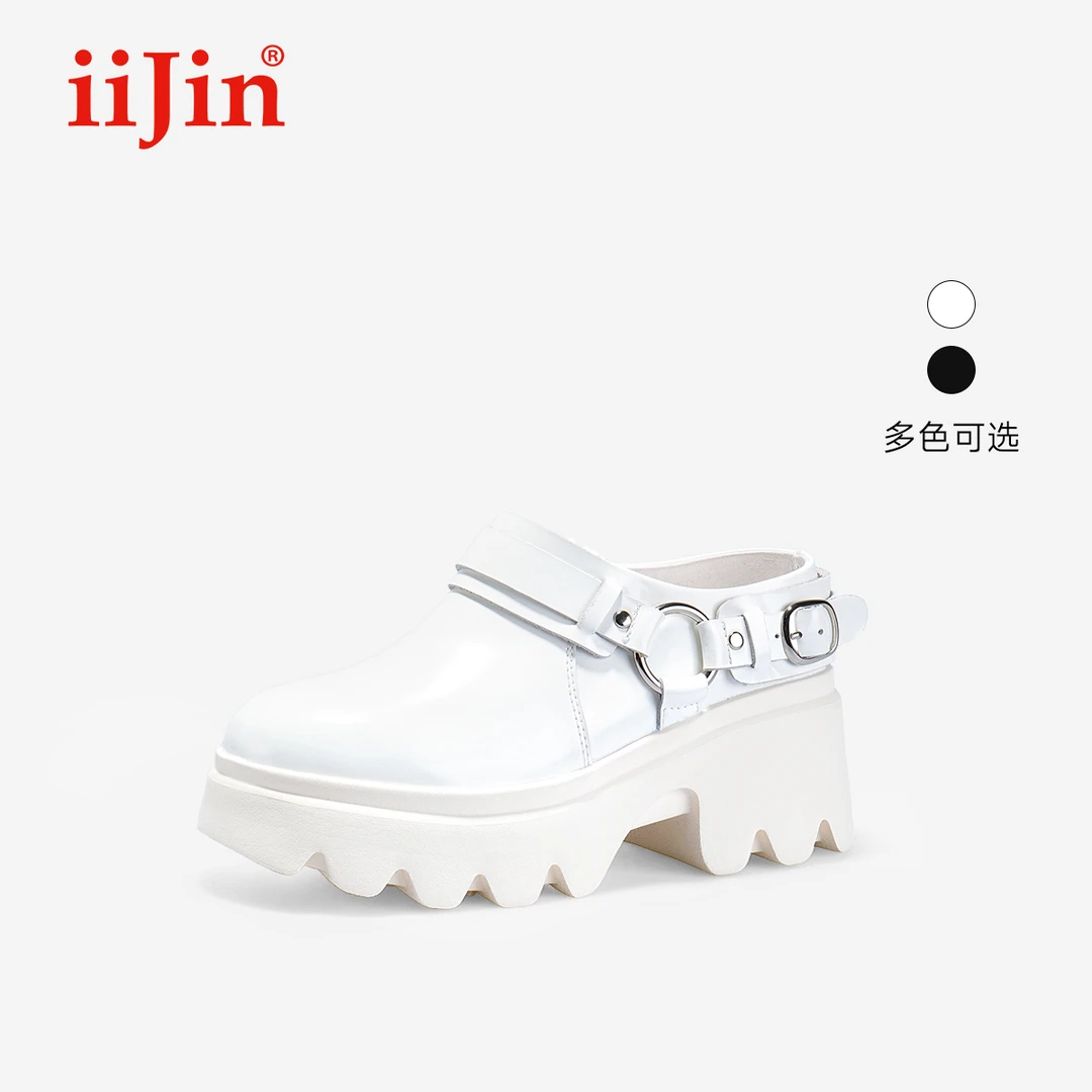 iiJin艾今24新品9.5cm厚底内增高时尚一脚蹬包头拖鞋女706ASWT1