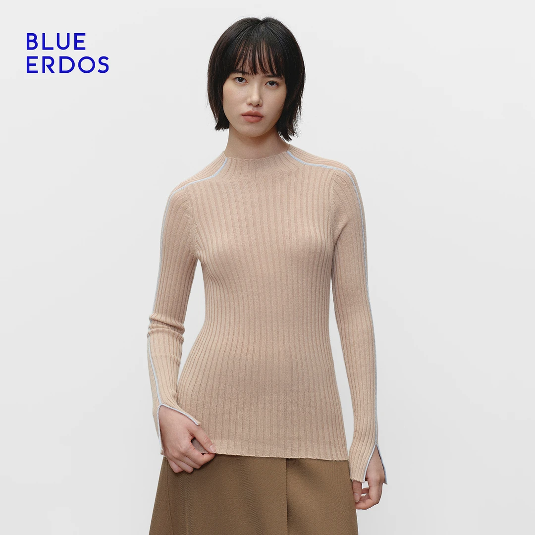 BLUE ERDOS 2025秋冬精纺半高领抽条女套衫B256A0704
