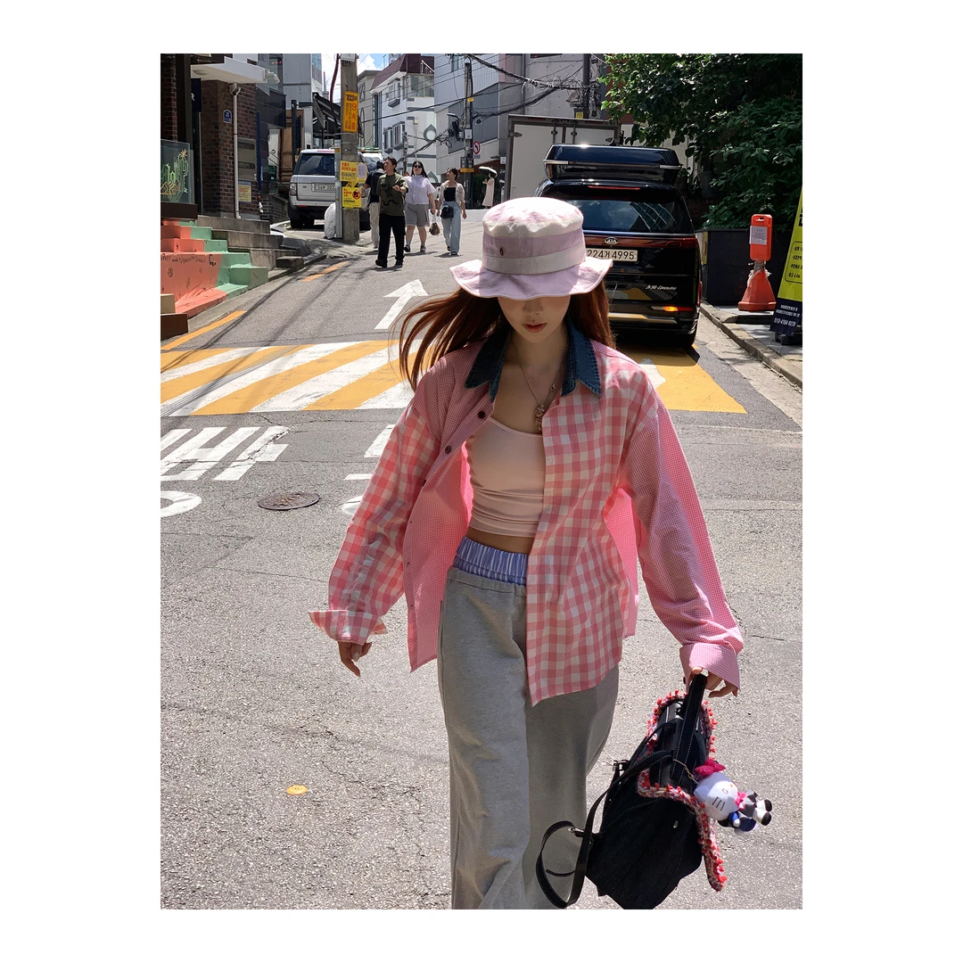 CHACHA【首尔日记】休闲时尚百搭粉色设计感衬衫