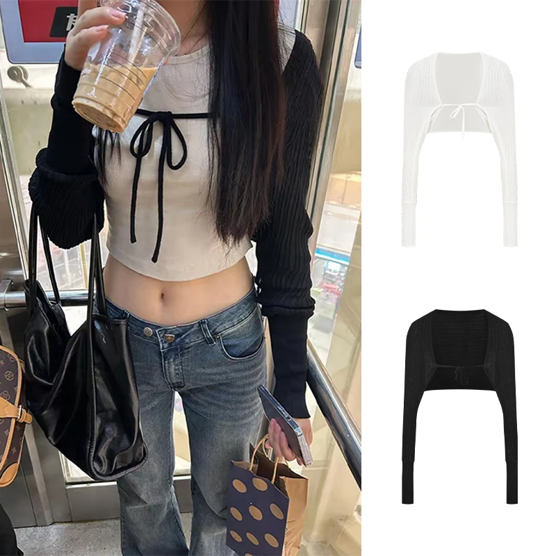 Moses Queen/魔西女王短款小坎肩女夏季薄款系带针织防晒开衫上衣