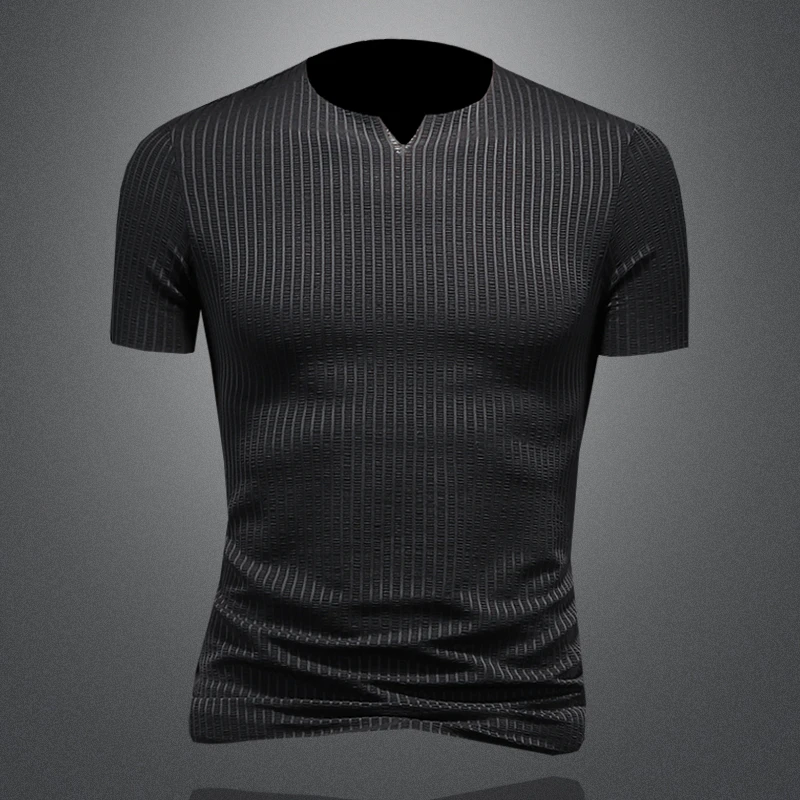 尼因基鲁冰丝薄款无痕短袖t恤男夏季透气凉感舒适高级感弹力条纹T