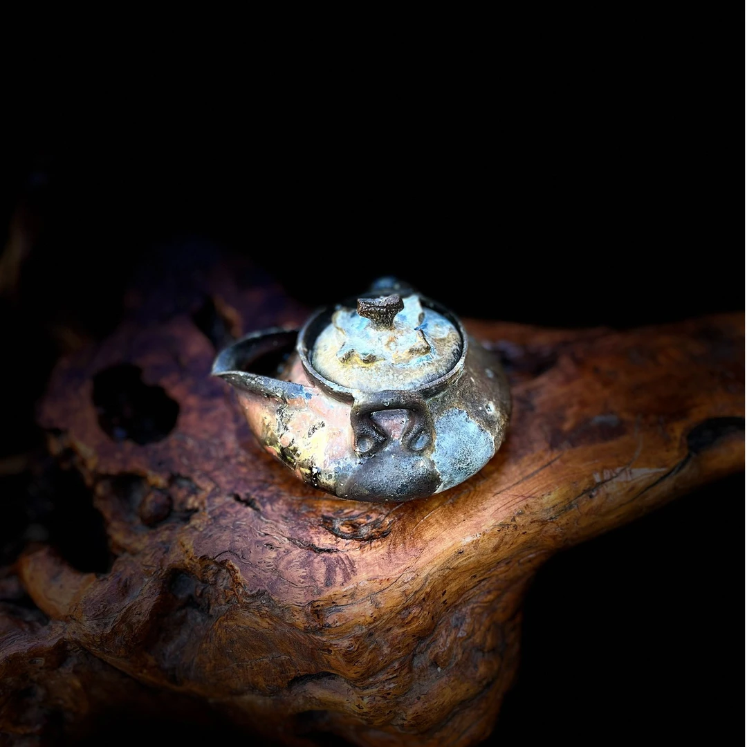 墨见裸柴烧金珍珠自然落灰窑汗火痕陶瓷纯手工柿子飞碟宝瓶橘金彩