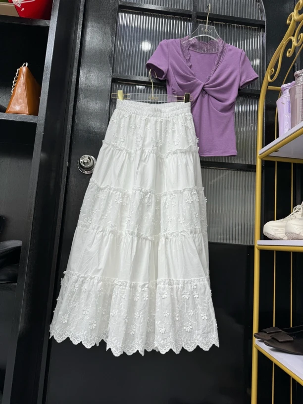 【相老板】精选新品-3315-刺绣立体花拼接半身裙子