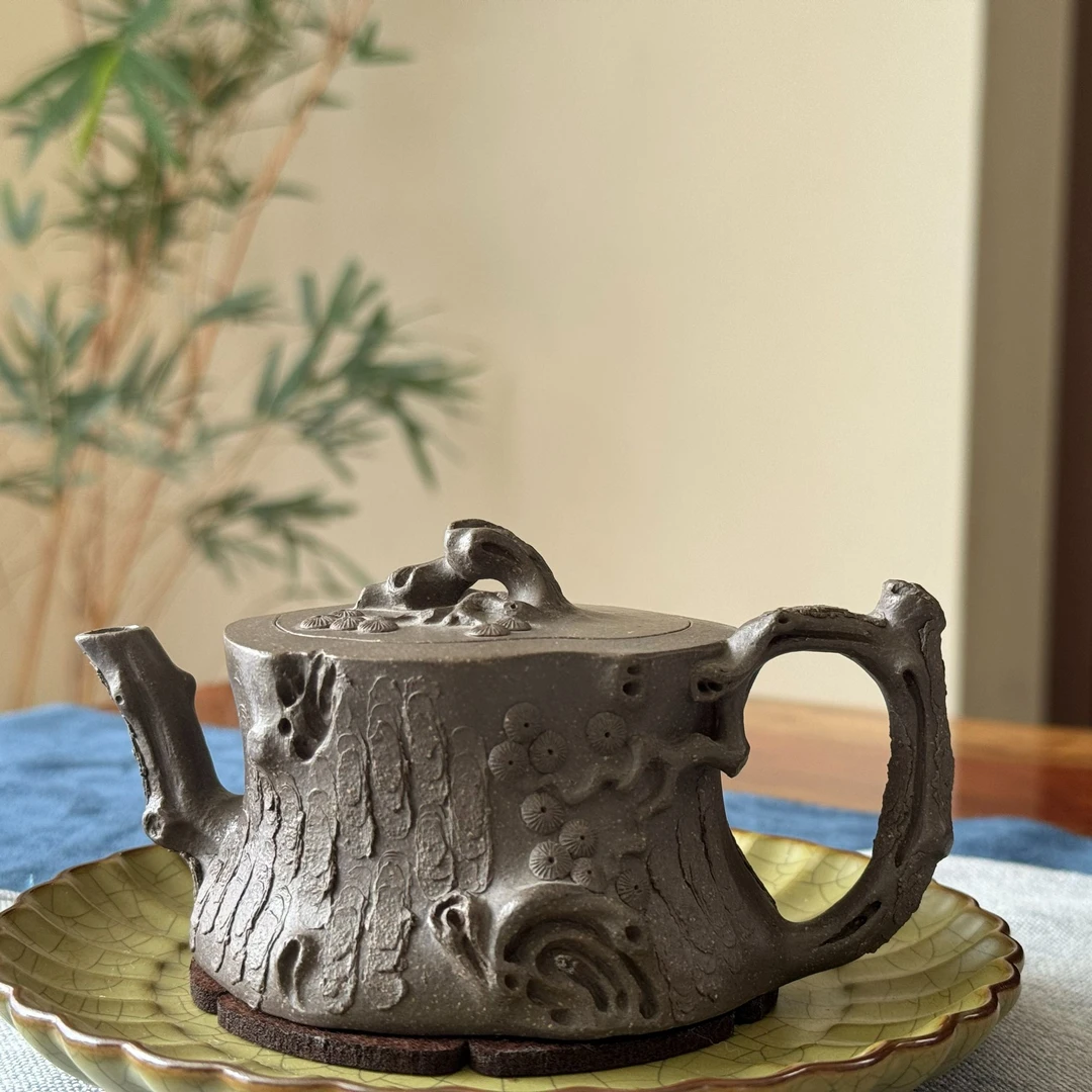 宜兴手工紫砂壶[鸣远松桩]天青泥150cc保原矿紫砂壶