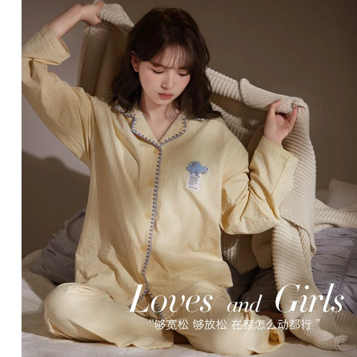 纯棉睡衣女款春秋夏季2025新款可爱长袖秋冬家居服两件套装可外穿