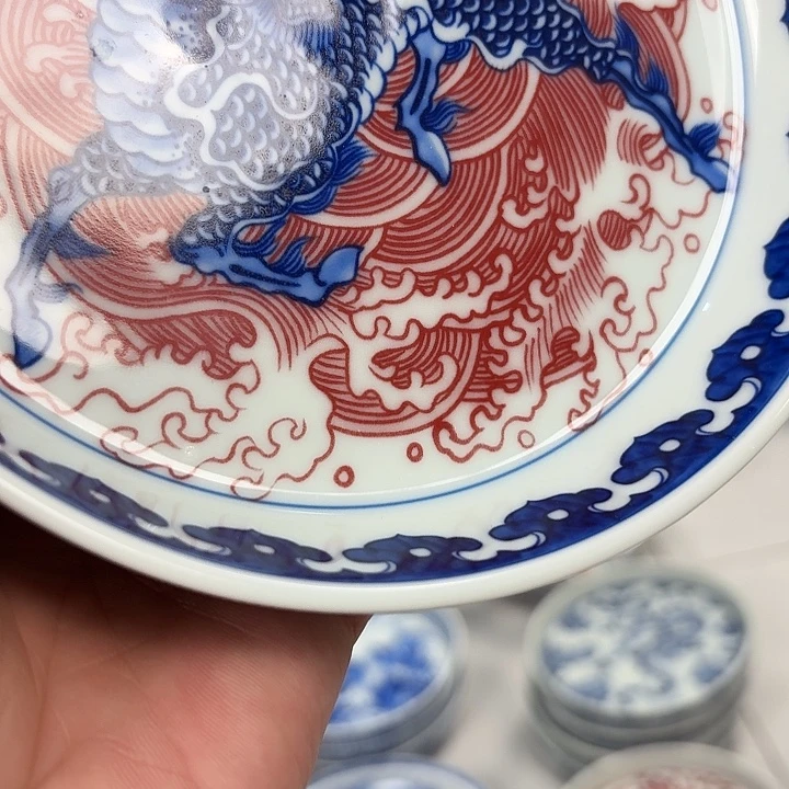 瓷片釉里红麒麟踏浪大胡乘景德镇