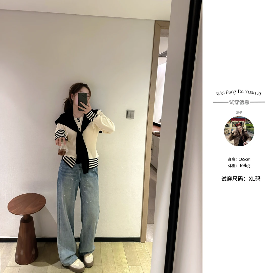 楠序源子【加州休闲日】微胖女装 2025年春装休闲显瘦针织衫YZ35217