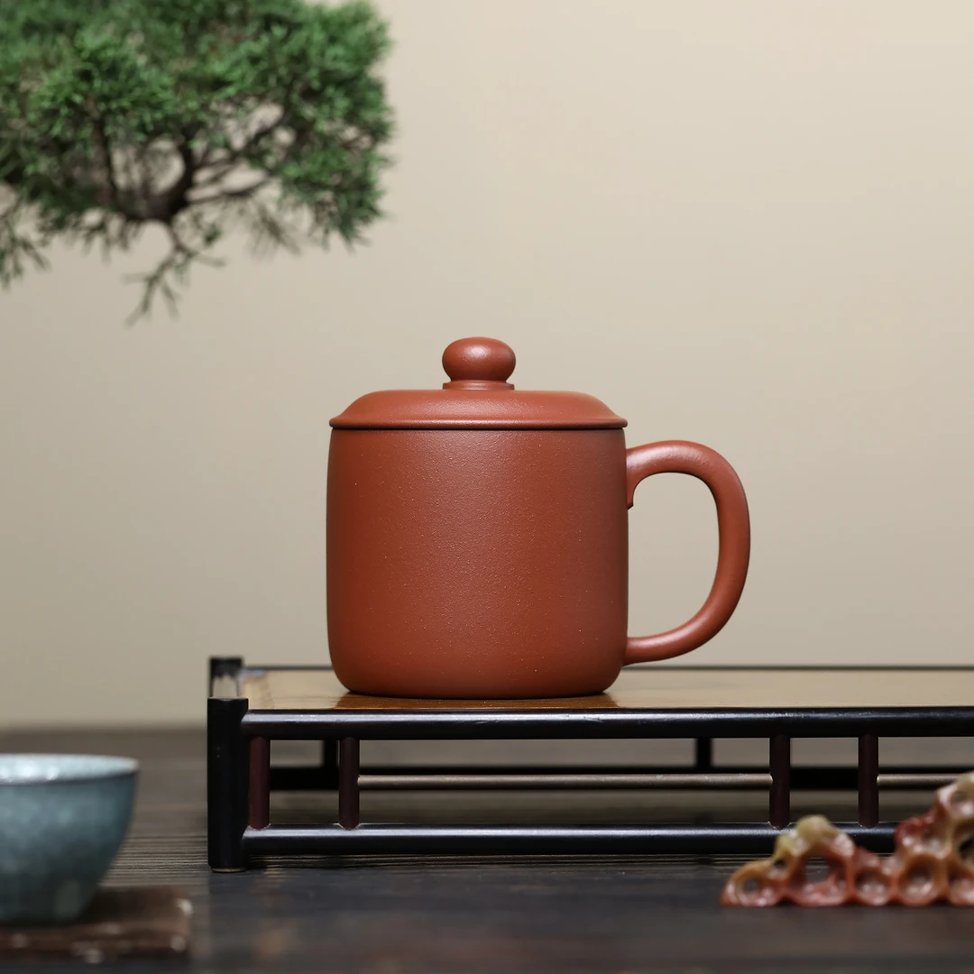 尾单雪涓宜兴原矿紫砂高货朱泥墩墩杯男女士办公泡茶盖杯