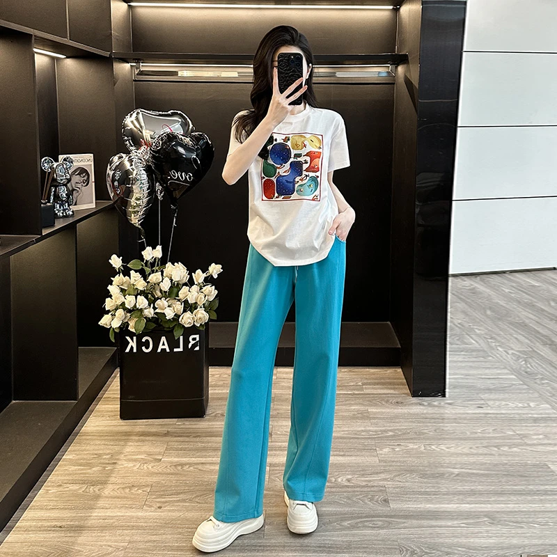 气质小众印花圆领短袖t恤女夏季新款洋气减龄白色上衣T恤衫显瘦