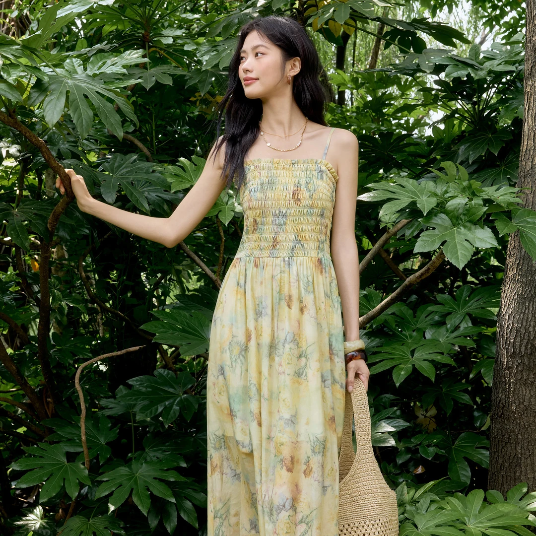 *伊芙丽开叉吊带裙女夏打揽设计显瘦连衣裙2025夏装新款1G6993771