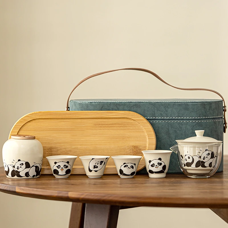 器盒·大熊猫礼物萌趣茶具套装盖碗陶瓷成都特色伴手礼便携茶具