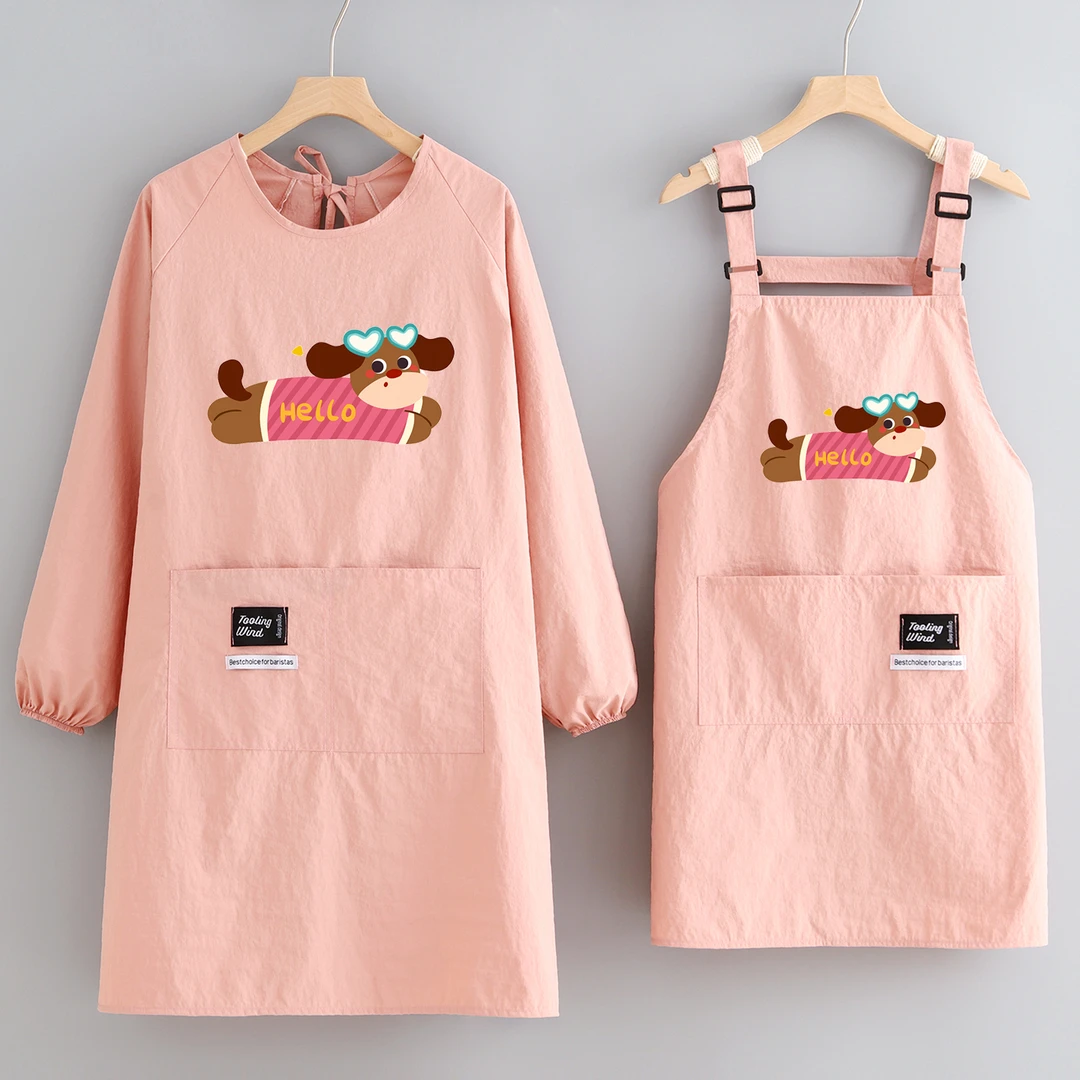 简约长袖围裙防泼水定制印字围腰餐饮上班防污工作服罩衣厨房成人