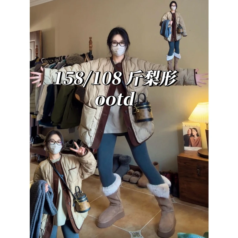 MARIE.COCO法式高级感复古撞色棉服外套女冬季新款外穿保暖面包服