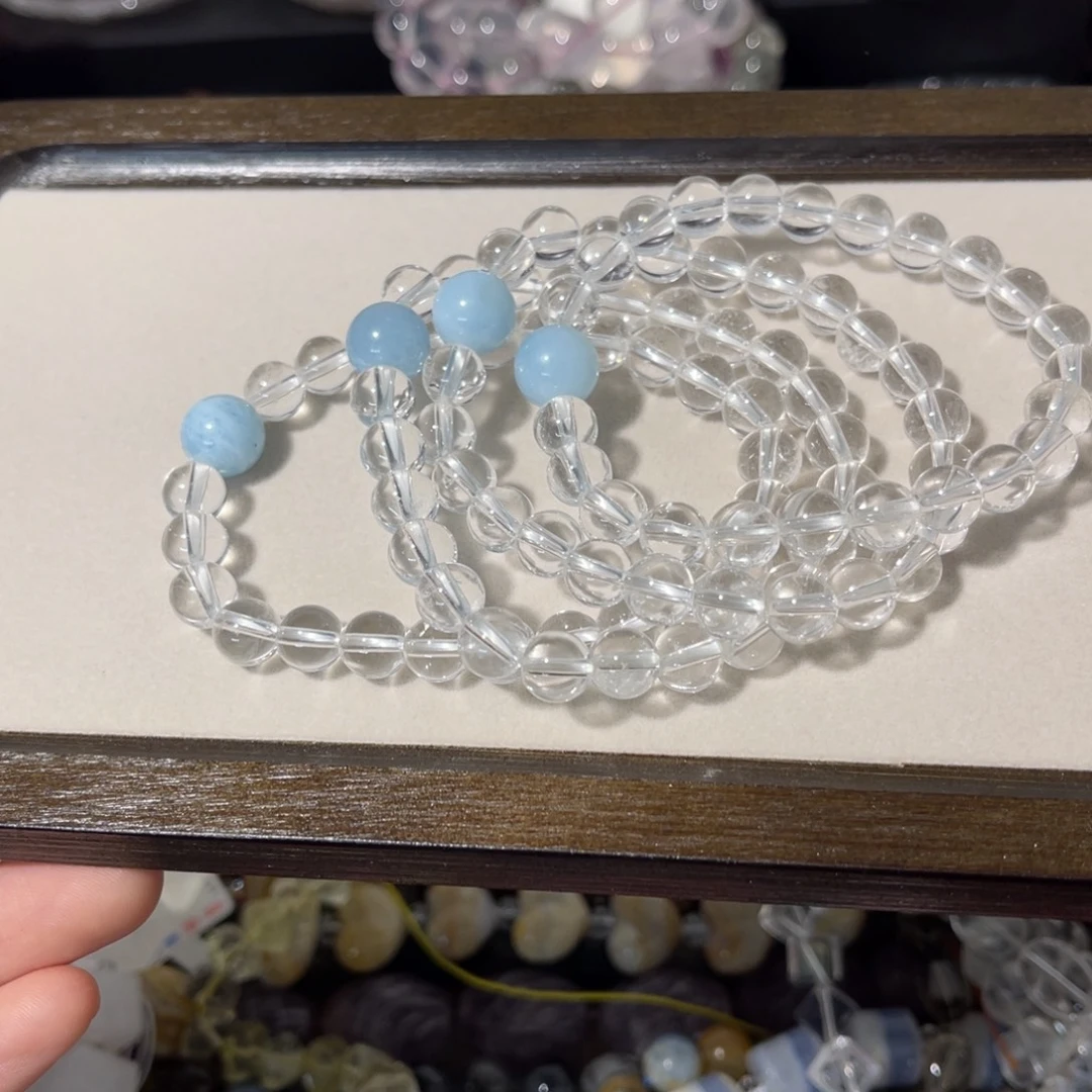 玛瑙/玉髓散珠7A白水晶配海蓝宝卡8