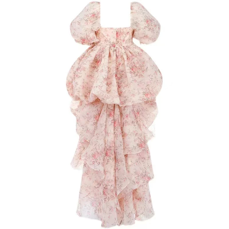 【桃花结拖尾】泡泡袖的嘎嘎好看的贼显气质可爱的夏季法式复古